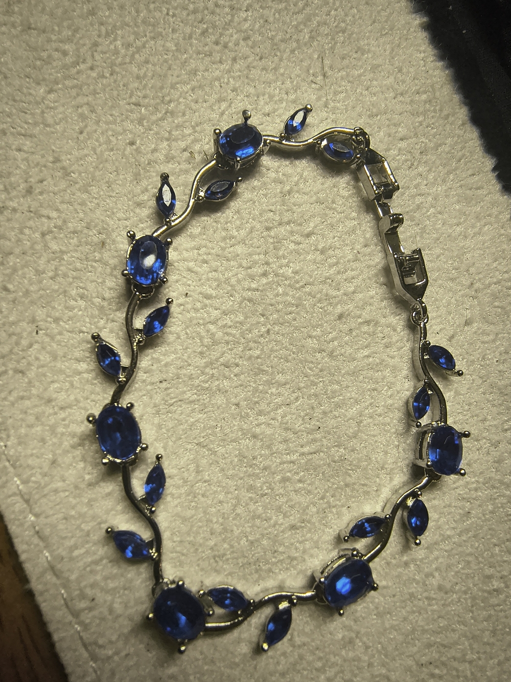 Silver Bracelet with Deep Blue Oval and Marquise Stones